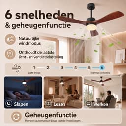 MUPOO hout Plafondventilator met Verlichting 106 cm -Stille DC Motor- Zomer- en Winterstand & Dimbare-APP & Afstandsbediening -6 Snelheden & Timer- Houten Bladen- plafonniere met ventilator voor Slaapkamer & Woonkamer — thumbnail 3