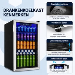 Jently koelkast - koelkasten - dranken koelkast - glazen deur - verstelbare planken - roestvrij staal - zwart/zilver — thumbnail 3