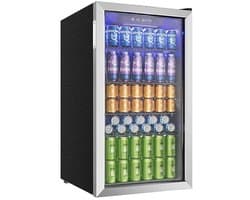 Jently koelkast - koelkasten - dranken koelkast - glazen deur - verstelbare planken - roestvrij staal - zwart/zilver