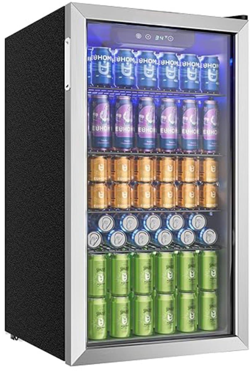 Jently koelkast - koelkasten - dranken koelkast - glazen deur - verstelbare planken - roestvrij staal - zwart/zilver — afbeelding 1