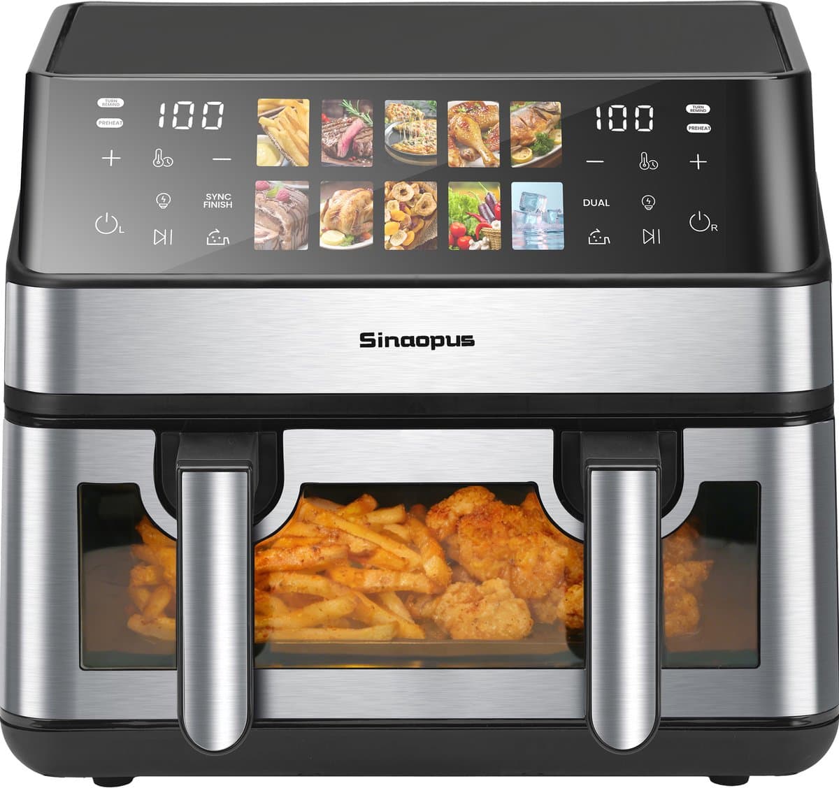 Sinaopus XXL Airfryer 9L – Met Dubbele Mand – 9 Kookprogramma’s – Onafhankelijke Snelle Opwarming – Geschikt voor Gezinnen – Kijkvenster – Eenvoudig te Reinigen – Capaciteit voor 4 tot 5 Personen — afbeelding 1