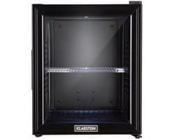 Klarstein Minibar Brooklyn 32 Mini Koelkast - Thermo-elektrisch koelsysteem - 32 liter inhoud - 3 standen koeling: tot 12 °C - Energie-efficiëntieklasse F - 23 dB - Flexibel kunststof plateau - LED licht - Panoramadeur van glas - Zwart
