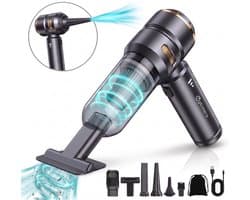 OPTIMERA® 2-in-1 Auto Stofzuiger - Zuigen & Blazen - Kruimeldief - 7 Opzetstukken - Oplaadbaar - Handstofzuiger - Air Duster - Zwart