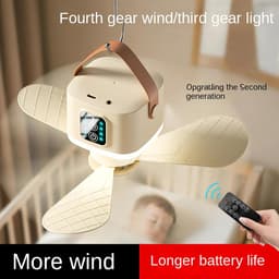 Tentplafondventilator, campingventilator met 3600 mAh-accu, 2-in-1 staand en hangend ontwerp voor op de camping en in studentenkamers – beige — thumbnail 2