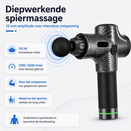 Gloovon® Massage Gun - Massagepistool - 12mm Amplitude & 30 Standen - Inclusief 6 Opzetstukken & Stevige Koffer - LCD Display - Stil - Zwart — thumbnail 4
