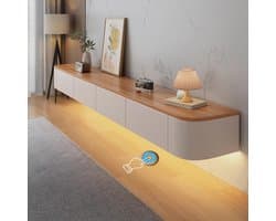 Zwevende TV Kast - Wandmeubel Media - Ruimte Besparen - Met Kabelmanagement - 180CM Breed - Hout met LED