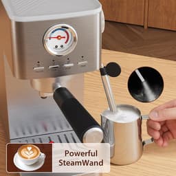 Compacte Pistonmachine met Melkopschuimer en Drukmeter - Espressomachine RVS - 1300W - Voor Espresso & Cappuccino — thumbnail 5