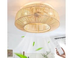 Vintage Bamboe Plafondlamp Met Ventilator - Met Afstandsbediening - Ø50cm - Bamboe - Plafondventilator — afbeelding 1