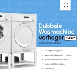 Bodo® - Wasmachine Verhoger - Dubbel - Kast - Ombouw met Plank - Wit - 127x54x31cm — thumbnail 3