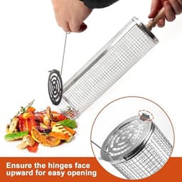 Cilindrische Barbecue Grillmand Set - 2 Stuks - RVS 304 met Houten Handgrepen — thumbnail 2