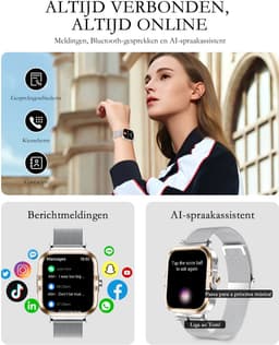 RAYOFI - Smartwatch - Nieuwe damessmartwatch 2026 - 1,75-inch sporthorloge - Met telefoonfunctionaliteit - Dubbele bandjes - Volledig touchscreen - Vierkant ontwerp - Stijlvol damessporthorloge - Zilver - Compatibel met Android 4.4+ / iOS 10.0+ — thumbnail 4