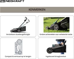 Neokraft - 40V Accu grasmaaier - 38cm maaibreedte - 6 instelbare maaihoogtes - Incl 40L opvangzak - Incl. 40V 4,0Ah accu & lader — thumbnail 4
