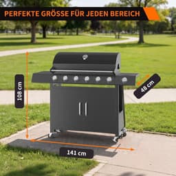 Propaanbarbecue met 6 hoofdbranders en 1 roestvrijstalen zijbrander – barbecuewagen van 60.000 BTU – voorzien van warmhoudrek, onderkast en 2 zwenkwielen met rem – geschikt voor in de tuin, op het terras en op de camping — thumbnail 2