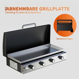 Gasbarbecue met 4 branders en een vermogen van 32.000 BTU – barbecuewagen met een vlakke bakplaat van 3086 cm² – draagbare barbecue die zowel vrijstaand als op tafel kan worden gebruikt – weerbestendige kap – roestvrijstalen branders — thumbnail 4