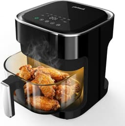 Luchtfriteuse van glas met vooraf ingestelde kookmodi, 8-in-1, transparante glazen pot, niet giftig, vaatwasmachinebestendig, 97% minder olie, controle — thumbnail 1