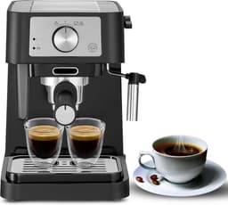 White-Label® Espressomachine - Koffiezetapparaat - Koffiemachines - Zwart en Zilver — thumbnail 1