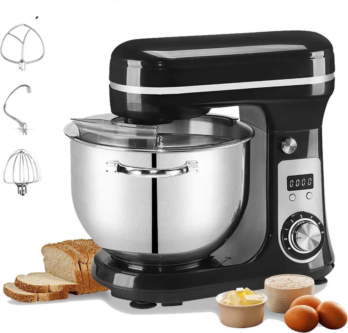 Mygroot - Deegmachine - Mixer met kom - Keukenmixer 6 Liter - Kneedmachine Keukenmachine 4KG RVS - Deegmixer Zwaar Deeg - Zwart — afbeelding 1