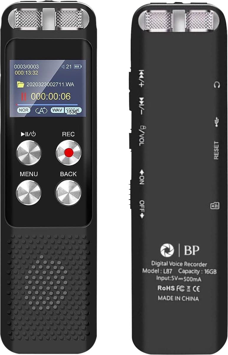 BP® Afluisterapparatuur - Voice Recorder - Dictafoon - Audio Recorder - Spy Recorder - Afluisterapparaat - Afluisteren & Opnemen - Ruisonderdrukking - Nederlandse handleiding & Sofware — afbeelding 1