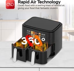 Turbotronic Airfryer XXL DualChef - 9L - 1600W - Heteluchtfriteuse - Dubbele Mand - 2 x 4.5L - 50ºC tot 200ºC - 10 Kookprogramma's - Zwart — thumbnail 5