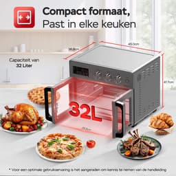 TurboTronic AFD32 Airfryer XXL en Oven – 12 Kookprogramma's – Vrijstaande Mini Oven – Instelbaar van 25 tot 230°C - 32L - Zilver — thumbnail 3