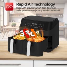 Turbotronic DAF5 Dubbele Airfryer XXL DualChef - 9L - Heteluchtfriteuse - Dubbele Mand - 2 x 4.5L - 50ºC tot 200ºC - 12 Kookprogramma's - Zwart — thumbnail 7