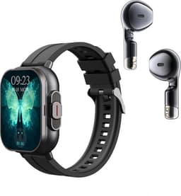 DrPhone DualX Duo2 - Smartwatch met Ingebouwde Oordoppen - Bluetooth 5, NFC, Gezondheidsmonitoring & Automatisch Opladen - Zwart — thumbnail 2
