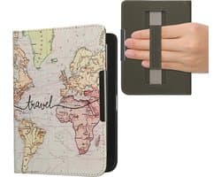 kwmobile e-reader hoesje geschikt voor Kobo Clara BW / Colour hoes - E reader flip case met magneetsluiting - Ereader cover - Travel Wereldkaart design in zwart / meerkleurig