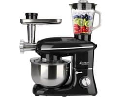 3 In 1 Keukenmachine - Keukenrobot - 1500W - Foodprocessor Met Blender, Vleesmolen, Garde, Deeghaak, Menghaak - 5,5 Liter - Zwart