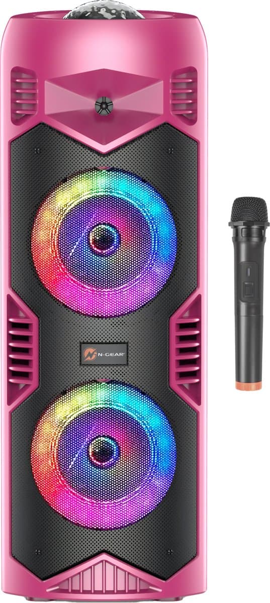 N-GEAR LGP5150 - Bluetooth Speaker - Karaoke Set met Microfoon - Party Box met RGD LED Licht - Knal Roze — afbeelding 1