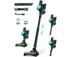 DailySupplies® Steelstofzuiger Draadloos - Stofzuiger zonder zak op accu - Inclusief Opzetstukken - Zwart met Turquoise