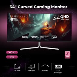 GAME HERO® 34 inch Ultrawide Curved Gaming Monitor Wit - 100 Hz — thumbnail 2