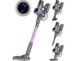 Auronic Steelstofzuiger Draadloos 350W - Draadloze Stofzuiger - HEPA Filter - Zelfstaand - Op Accu - Zonder Zak - Kruimeldief - Vacuum Cleaner - Grijs/Paars