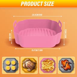 Siliconen bakvormen voor airfryers, 3-delige set, 20 cm, herbruikbaar, verdikte vierkante siliconen bakvormen voor airfryers (roze + grijs + gembergeel). — thumbnail 3