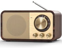 ACEP Vintage Radio - Bruin - Draagbare radio - Bluetooth + TF Kaart - 2, 5W Bass Speaker | Met AUX/USB - Radio op batterijen - Radio