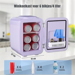 DnA® Mini vriezer - Diepvries - Mini Koelkasten - 4L Mini Fridge - Paars - 28cm x 20cm x 29cm — thumbnail 3