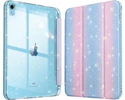 iPad 11th/10th Generation Glitter Case met Penhouder, Transparant Beschermhoesje voor Meisjes en Kinderen, Pink/Blue