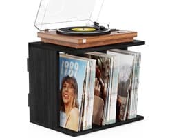 SNJY® Platenspeler Meubel - Platenspeler Kast - LP Houder - Platenhouder - 32L x 42B - 36H cm - Vintage Zwart