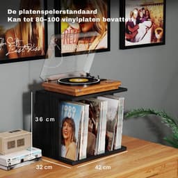 SNJY® Platenspeler Meubel - Platenspeler Kast - LP Houder - Platenhouder - 32L x 42B - 36H cm - Vintage Zwart — thumbnail 5