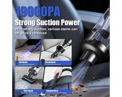 Draadloze Kruimeldief 19.000Pa 4-in-1 Handstofzuiger 15 x 5 x 20 cm – Krachtige Auto Stofzuiger met LED, HEPA Filter, Blaas- & Opblaasfunctie, 1L Reservoir, Zwart – Abkantoor