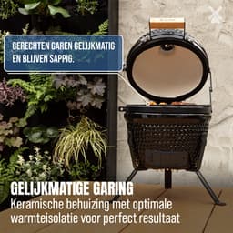 BluMill Kamado BBQ Egg - Kamado 13 Inch - Houtskoolbarbecues - Zwart - Ø 27 cm - Vrijs van PFAS- houdende anti-aanbaklaag - Houtskoolbarbecue Met Thermometer — thumbnail 4