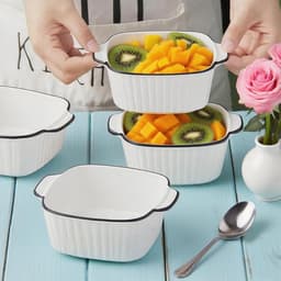 4 Stuks Witte Geribbelde Keramische Ovenschaal Met Oren - Geschikt voor Oven, Airfryer & Magnetron, Vierkante Bakvorm voor Lasagne & Ovengerechten — thumbnail 3