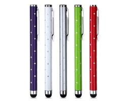 Blauw roze lichtroze oranje rhinestone touchscreen pen stylus pen set 5 stuks dames heren met glinsterende steentjes en rubber tip geschikt voor Apple, Samsung, Android