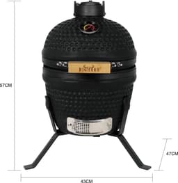 BIGHORN Kamado BBQ 27 cm – Mat Zwart –13 Inch Houtskool Barbecue - Keramische Houtskool BBQ – Inclusief Pizzasteen – Kamado Grill voor Grillen, Roken & Bakken – Met Thermometer – Compact voor Balkon en Tuin — thumbnail 2
