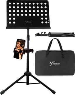 Finesse Muziekstandaard voor Bladmuziek met Telefoonhouder - XL - Opvouwbaar - met Draagtas - Lessenaar - voor Tablet - Zwart — thumbnail 1