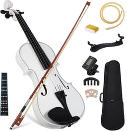 4/4 Viool Starter Kit voor Volwassenen – Baswood Akoestische Viool met Koffer, Stok, Harpuis, Stemapparaat, Schoudersteun & Demper – Compleet Beginnerspakket – Wit — thumbnail 1