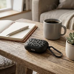 Zwart grafisch patroon hoesje voor oordopjes geschikt voor AirPods Pro 2 – compact beschermhoesje met onregelmatige print, mat oppervlak en karabijnhaak — thumbnail 3