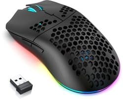 HXSJ T66 - Draadloze Gaming Muis – RGB Verlichting – Oplaadbaar – 3600 DPI – 6 Knoppen – 2.4GHz USB – Ergonomisch – Voor PC & Laptop – Zwart