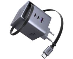 UGREEN Nexode 100W USB C-Charger met intrekbare kabel, 4-poorts GaN-lader retractable oplader met oplaadkabel voor laptop, compatibel met MacBook Pro/Air, Galaxy S-A-serie, iPhone 16-8-serie, iPads