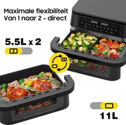 Dewelling XXL Dual Zone Heteluchtfriteuse DUAF-LR-100A 11L – 2950W Airfryer met Zichtvenster en Uitneembare Scheidingswand — thumbnail 2
