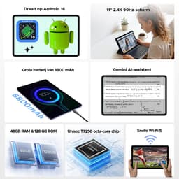 Aorlym P11 Pro - Tablet - 48 GB RAM (8+40 GB) + 128 GB ROM (2 TB/TF) - 11 inch FHD+ 90 Hz - Android 16 - 8800 mAh/18 W - T7250 - Dubbele luidsprekers - Gemini AI - Face ID - Widevine L1 - Complete accessoirebundel met toetsenbord en stylus- Zwart — thumbnail 5
